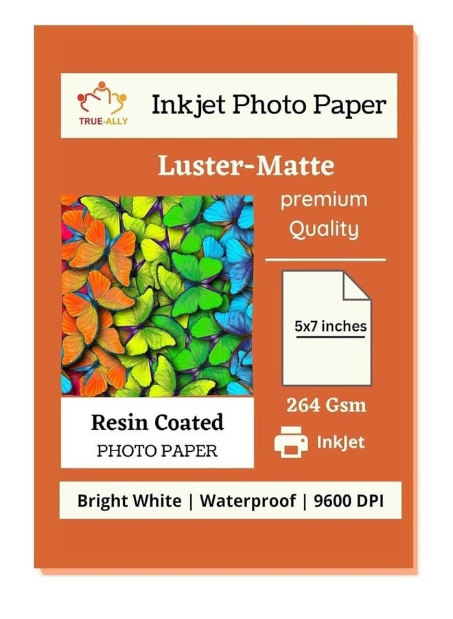 True-Ally 100 sheets Premium 5x7 inch 260 GSM RC (Resin Coated) Water Proof Instant Dry Luster Matte Inkjet Photo Paper (100) - Image 1