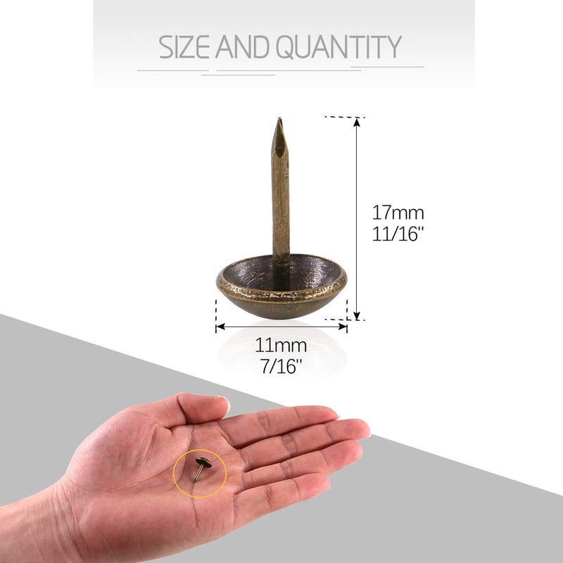 Rustark 300 قطعة 7/16'' [11 مم] دبابيس زخرفية قديمة للأثاث وسادة الأريكة - برونزي - Image 2
