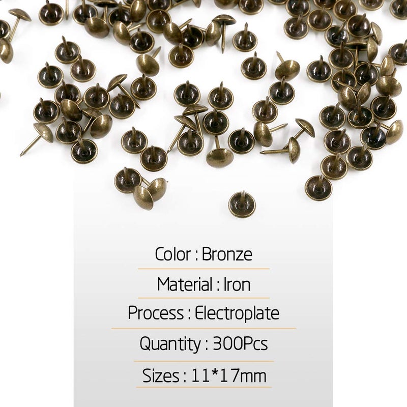 Rustark 300 قطعة 7/16'' [11 مم] دبابيس زخرفية قديمة للأثاث وسادة الأريكة - برونزي - Image 3