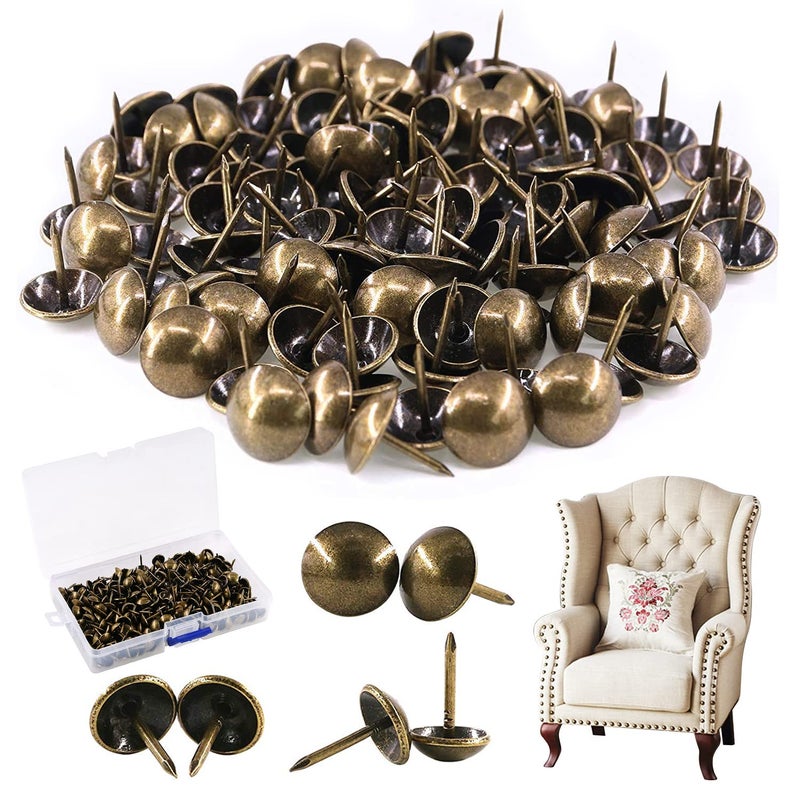 Rustark 300 قطعة 7/16'' [11 مم] دبابيس زخرفية قديمة للأثاث وسادة الأريكة - برونزي - Image 1