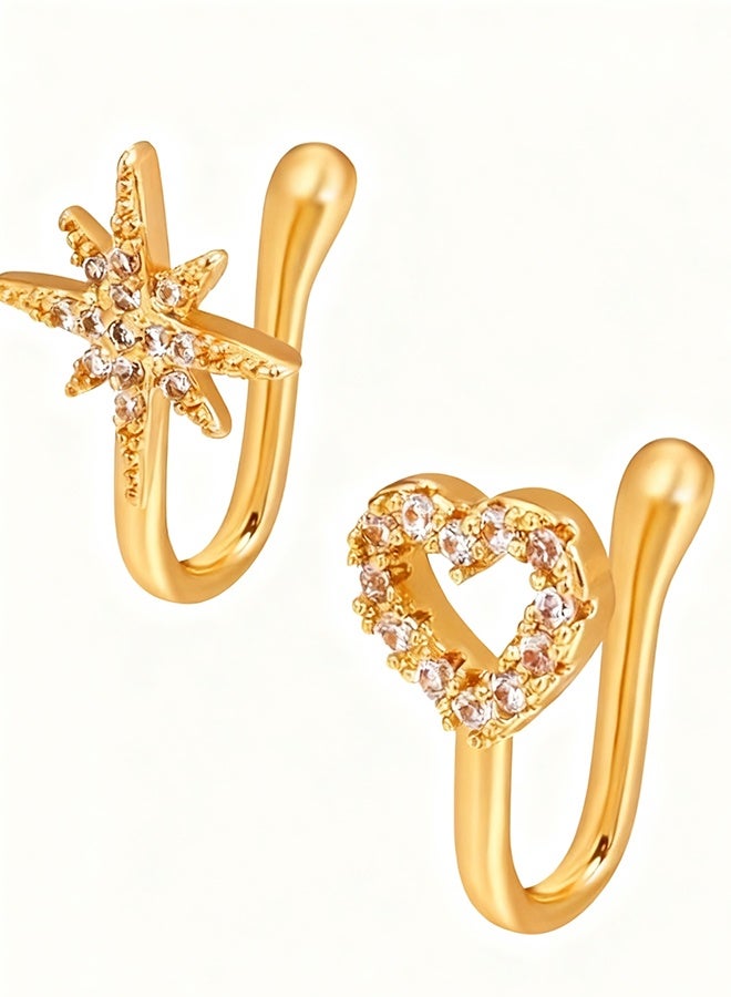 هابي دي خاتمي أنف قابلان للتثبيت بدون ثقب - خواتم أنف مزيفة على شكل U من النحاس مع الزركون، مجوهرات أنف مضادة للحساسية للنساء والمراهقات، بدون الحاجة للثقب، باللون الذهبي - Image 2