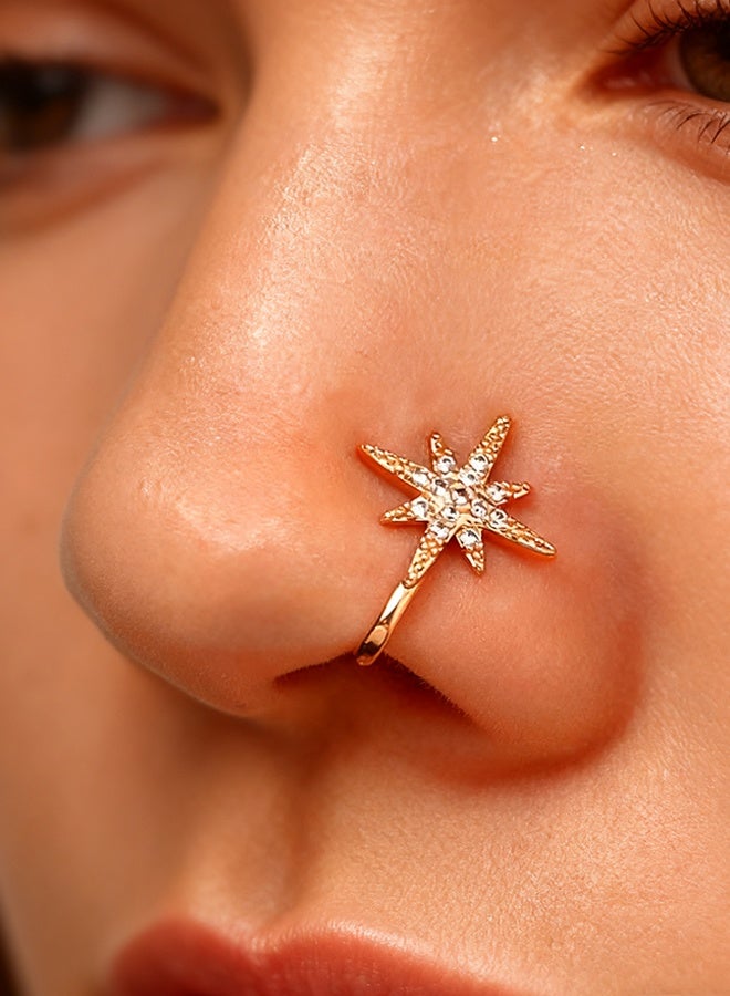 هابي دي خاتمي أنف قابلان للتثبيت بدون ثقب - خواتم أنف مزيفة على شكل U من النحاس مع الزركون، مجوهرات أنف مضادة للحساسية للنساء والمراهقات، بدون الحاجة للثقب، باللون الذهبي - Image 3