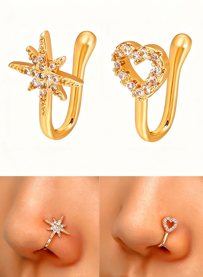 هابي دي خاتمي أنف قابلان للتثبيت بدون ثقب - خواتم أنف مزيفة على شكل U من النحاس مع الزركون، مجوهرات أنف مضادة للحساسية للنساء والمراهقات، بدون الحاجة للثقب، باللون الذهبي - Image 1