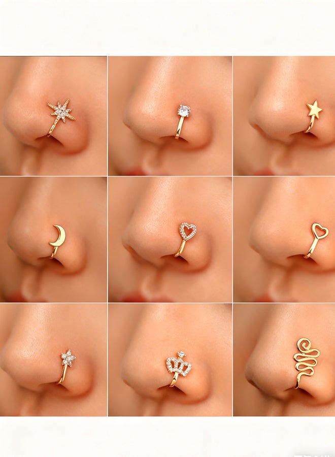 هابي دي خاتمي أنف قابلان للتثبيت بدون ثقب - خواتم أنف مزيفة على شكل U من النحاس مع الزركون، مجوهرات أنف مضادة للحساسية للنساء والمراهقات، بدون الحاجة للثقب، باللون الذهبي - Image 4