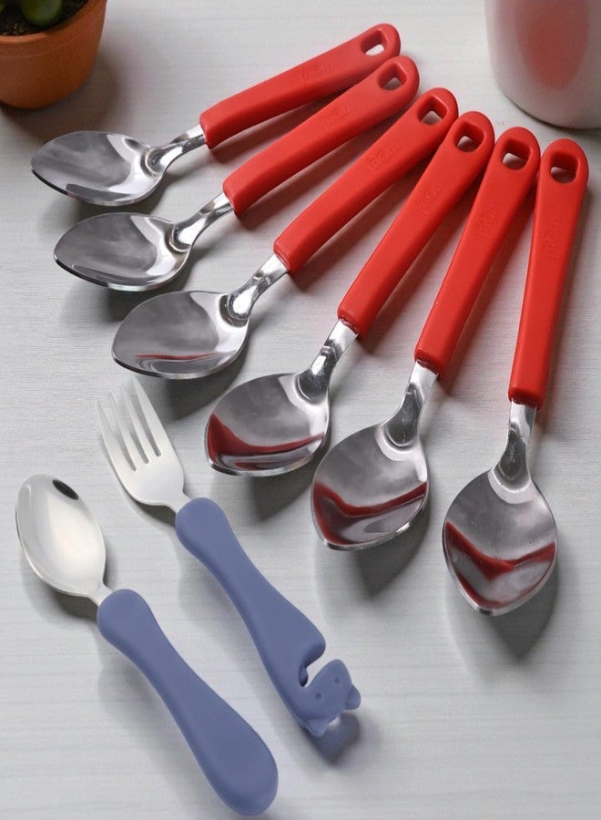 SUPERMOM Cutlery Set – Combo of Baby Feeding Spoon Set (6 Pc) & Foodie Stainless Steel Spoon and Fork Set (2 Pc) Safe, Durable & Lightweight Feeding Utensils for Babies and Kids (Pack of 8) - Image 1