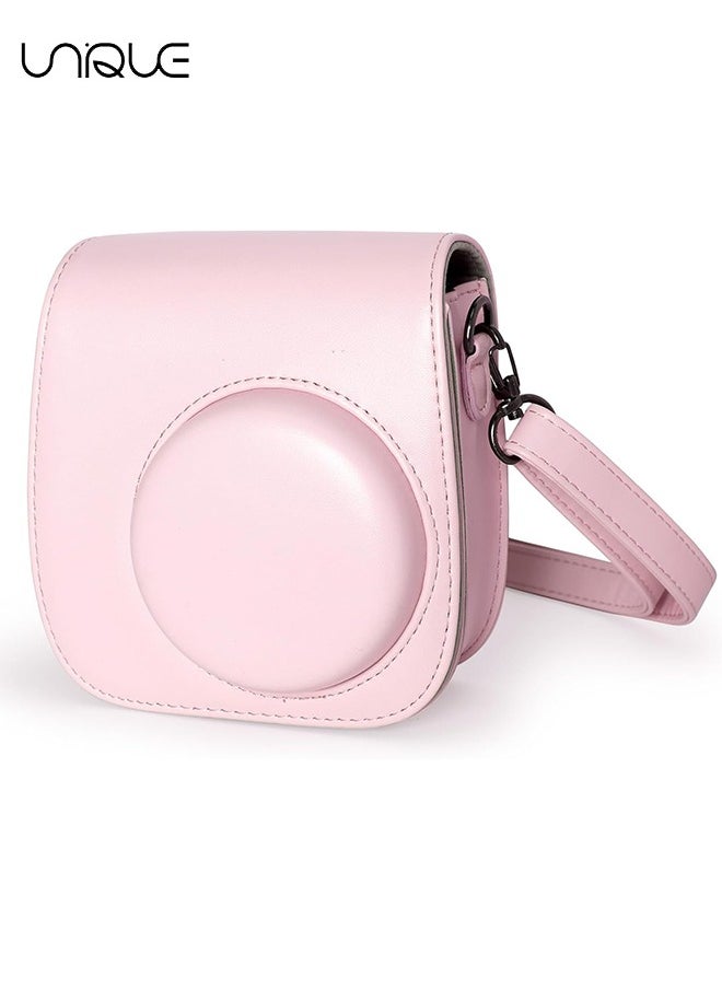 Unique - Camera Case Compatible with Instax Mini 12, Protective Case PU Leather Bag with Pocket and Adjustable Shoulder Strap (Pink) - Image 1