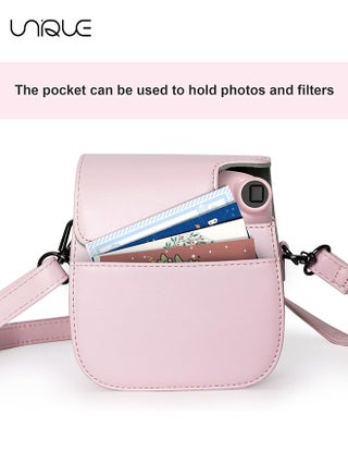 حقيبة كاميرا متوافقة مع Instax Mini 12 ، حقيبة واقية PU جلدية مع جيب وحزام كتف قابل للتعديل (وردي) - view 5