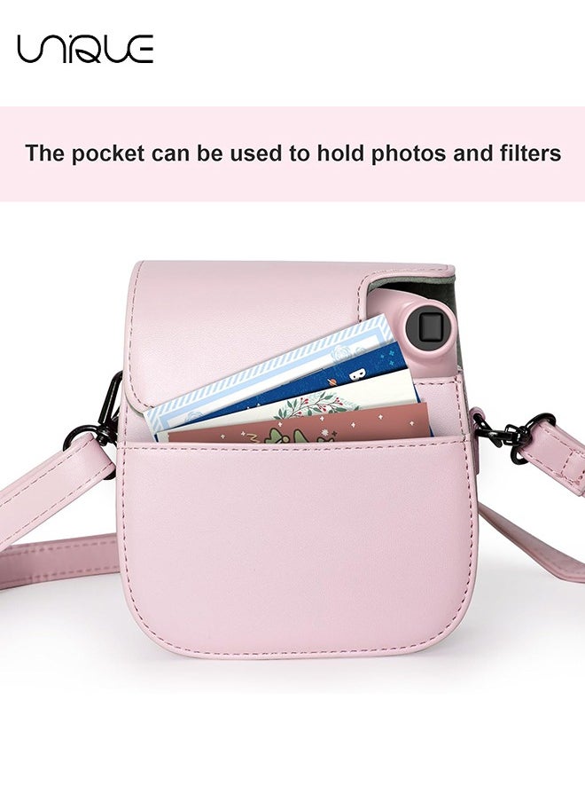 Unique - Camera Case Compatible with Instax Mini 12, Protective Case PU Leather Bag with Pocket and Adjustable Shoulder Strap (Pink) - Image 1