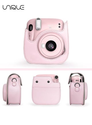 حقيبة كاميرا متوافقة مع Instax Mini 12 ، حقيبة واقية PU جلدية مع جيب وحزام كتف قابل للتعديل (وردي) - view 2