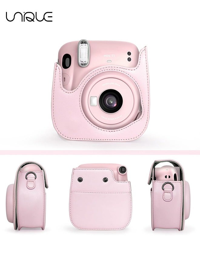 Unique - Camera Case Compatible with Instax Mini 12, Protective Case PU Leather Bag with Pocket and Adjustable Shoulder Strap (Pink) - Image 1