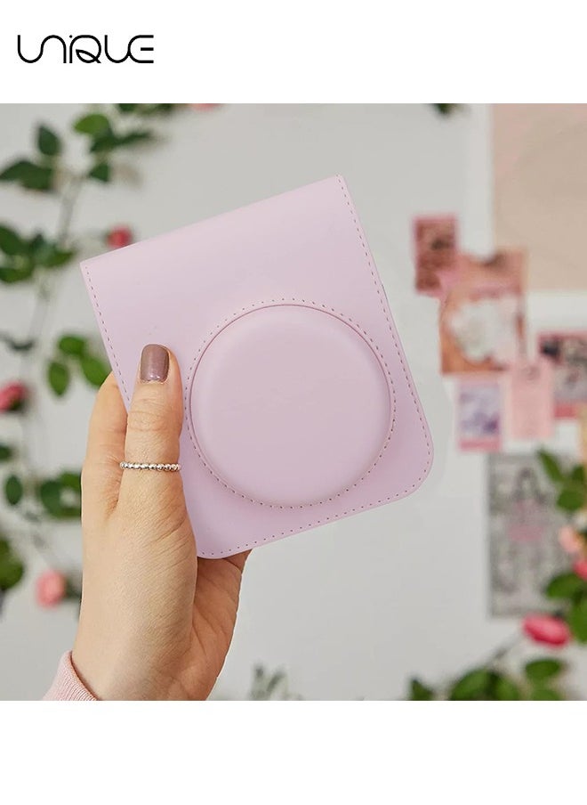 Unique - Camera Case Compatible with Instax Mini 12, Protective Case PU Leather Bag with Pocket and Adjustable Shoulder Strap (Pink) - Image 1