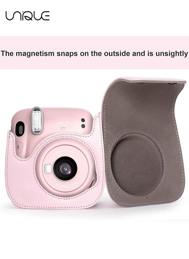 Unique - Camera Case Compatible with Instax Mini 12, Protective Case PU Leather Bag with Pocket and Adjustable Shoulder Strap (Pink) - Image 1