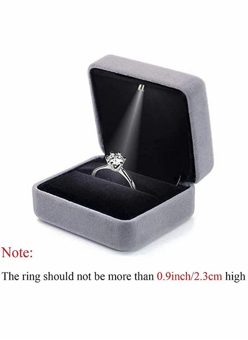 Generic - Velvet Ring Box, Engagement Ring Box Earrings Square Ring Case For Proposal Wedding Ceremony Birthday Anniversary ​With LED Light Jewelry Display Gift Box for Proposal, Engagement, Wedding - Image 1
