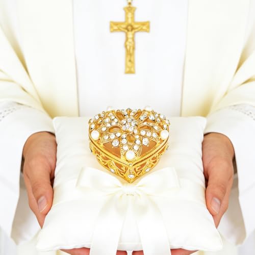 LAIAMER Wedding Arras Coins Set - Arras Para Boda Catolica, Arras De Boda Cristiana, Gold Heart Shaped Box with 13 Virgen of Guadalupe Coins Wedding Accessories for Ceremony - Image 3