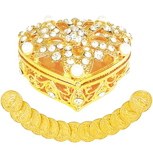LAIAMER Wedding Arras Coins Set - Arras Para Boda Catolica, Arras De Boda Cristiana, Gold Heart Shaped Box with 13 Virgen of Guadalupe Coins Wedding Accessories for Ceremony - Image 1