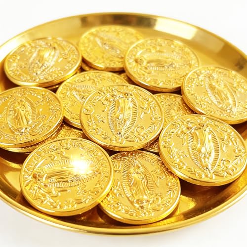 LAIAMER Wedding Arras Coins Set - Arras Para Boda Catolica, Arras De Boda Cristiana, Gold Heart Shaped Box with 13 Virgen of Guadalupe Coins Wedding Accessories for Ceremony - Image 4