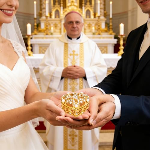LAIAMER Wedding Arras Coins Set - Arras Para Boda Catolica, Arras De Boda Cristiana, Gold Heart Shaped Box with 13 Virgen of Guadalupe Coins Wedding Accessories for Ceremony - Image 5