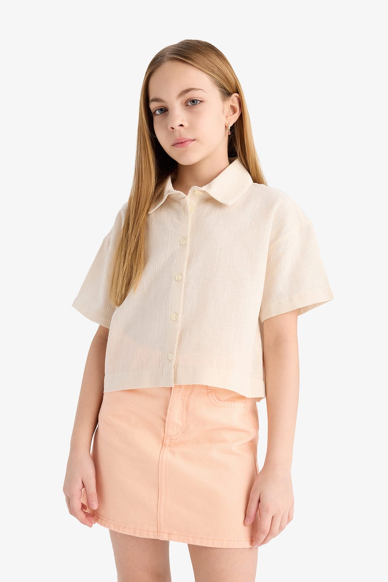 DeFacto Girl Cropped Fit Cotton Short Sleeve Shirt  - Image 3