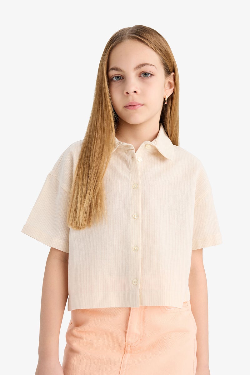 DeFacto Girl Cropped Fit Cotton Short Sleeve Shirt  - Image 4