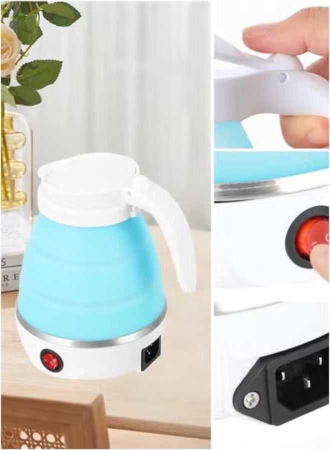 Denx Mini Foldable Electric Travel Kettle | 600ml Portable Silicone Collapsible Kettle | Fast Boil Heating | Dual Voltage 110V-220V | Lightweight Retractable Design for Travel | Ideal for Camping, Office, Hotel, Outdoor Use | Compact Kettle – White - Image 1