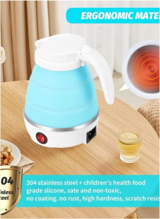 Denx Mini Foldable Electric Travel Kettle | 600ml Portable Silicone Collapsible Kettle | Fast Boil Heating | Dual Voltage 110V-220V | Lightweight Retractable Design for Travel | Ideal for Camping, Office, Hotel, Outdoor Use | Compact Kettle – White - Image 3