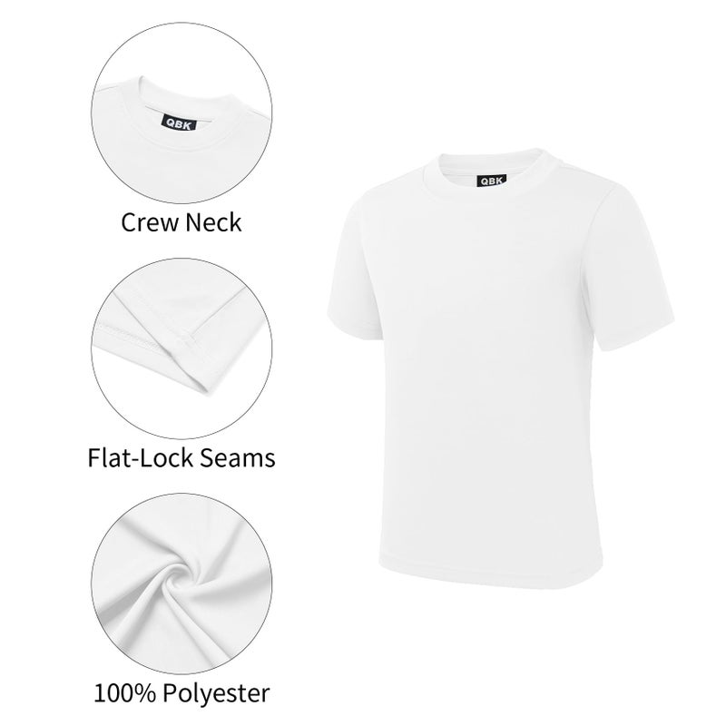 QBK 2T to Youth Neon Shirt Kids UPF 50+ Dry Fit Athletic Short Sleeve Rash Guard T Shirts for Boys Girls Sports Undershirt (White XS) - Image 4