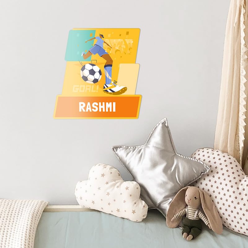 Zooboo Personalized Name Board with Kids Name Printed on 3mm Acrylic Perfect for Kids Bedroom Comes with 4 Dots of 3m Double Sided Tape to Hang Best Birthday Gift Football Goals Girl - Image 3
