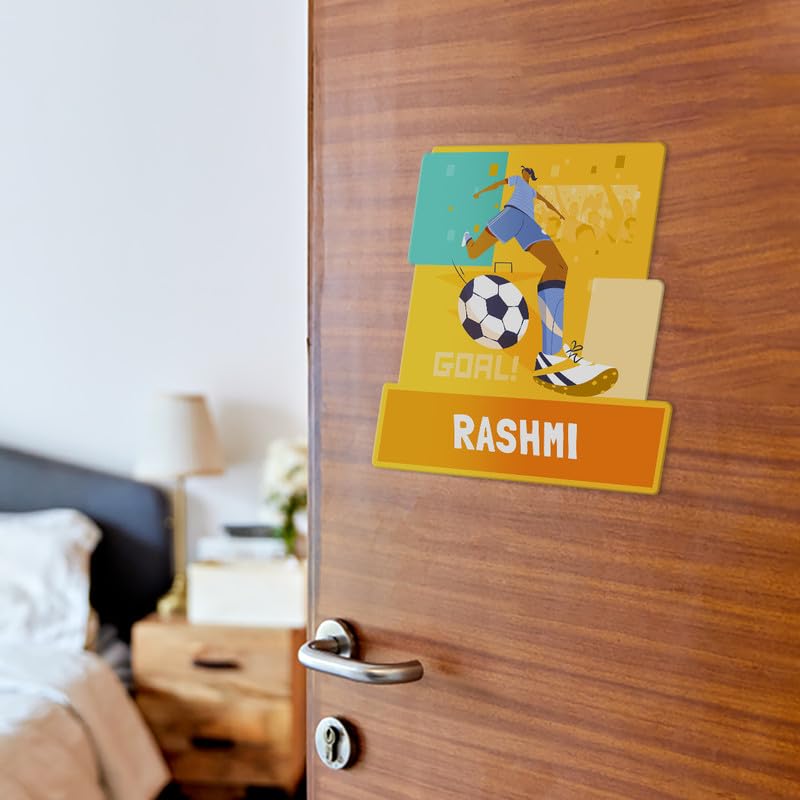 Zooboo Personalized Name Board with Kids Name Printed on 3mm Acrylic Perfect for Kids Bedroom Comes with 4 Dots of 3m Double Sided Tape to Hang Best Birthday Gift Football Goals Girl - Image 2