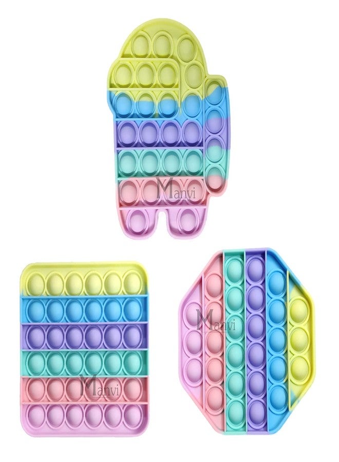 MANVI Fidget Toy for Kids, Small Pop it for Kids, Stress Relief for Adults, Different Shape Popper for Kids- Multi Color (Android + Square + Octagon) - Image 1
