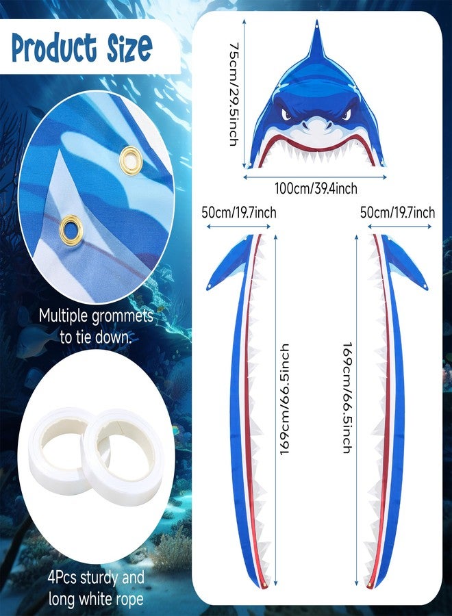 Bafeil Shark Party Door Banner Decorations with Blue Foil Fringe Curtains – Ocean Theme Hanging Wall Decor for Entryway, Photo Backdrop & Event Venue Styling - Image 2