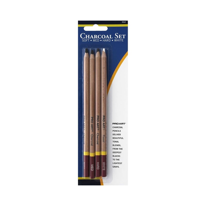 Pro Art 3 Degree Pencil Set Charcoal White 4pc Carded