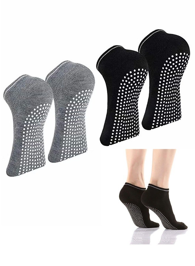 HS Non Slip Socks Women Fashion All Season Socks Sports Casual Simple Striped Colors For Pilates Yoga Barre Ballet Dance Fitness Football Hospital Mid-Tube Socks Free Size 2 Pieces - Image 1