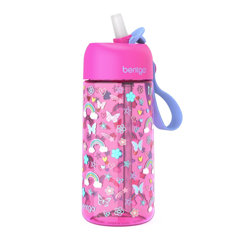 Bentgo Kids Water Bottle - Leak-Proof, Durable Tritan, BPA-Free 15 oz. Cup for Kids/Toddlers Ages 3+ - Flip-Up Straw & Dishwasher Safe for School, Sports, Daycare & Camp (Rainbows & Butterflies) - Image 1