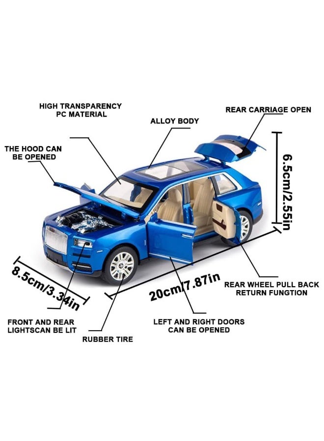 1/24 Rolls-Royce Cullinan Zinc Alloy Model Car with Pull Back, Sound & Light, Blue - Image 2