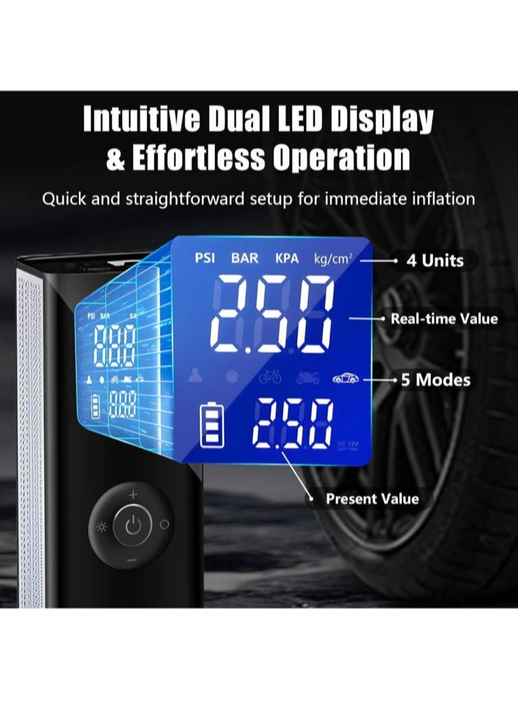 Generic 150 PSI Tire Inflator Portable Air Compressor with 7800mAh Battery- 25L/Mins Airflow Car Tyre Air Pump with Digital Pressure Gauge, LED Light, Electric Pump for Car, Off Road, Truck, SUV, Bike  - Image 4
