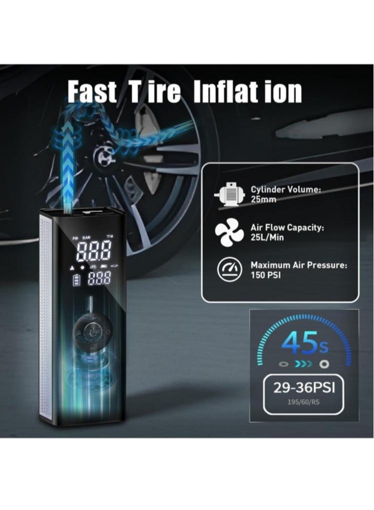 Generic 150 PSI Tire Inflator Portable Air Compressor with 7800mAh Battery- 25L/Mins Airflow Car Tyre Air Pump with Digital Pressure Gauge, LED Light, Electric Pump for Car, Off Road, Truck, SUV, Bike  - Image 3