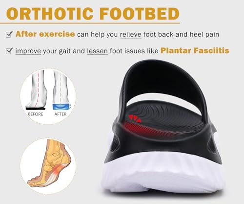 KuaiLu Womens Recovery Sandals Comfortable Plantar Fasciitis Arch Support Ladies Orthopedic Open Toe Slip On Running Sport Walking Slides Thick Athletic Cushion Slippers Summer Sliders Black Size 8 - Image 4