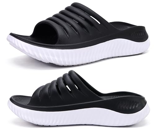 KuaiLu Womens Recovery Sandals Comfortable Plantar Fasciitis Arch Support Ladies Orthopedic Open Toe Slip On Running Sport Walking Slides Thick Athletic Cushion Slippers Summer Sliders Black Size 8 - Image 1