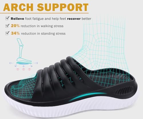 KuaiLu Womens Recovery Sandals Comfortable Plantar Fasciitis Arch Support Ladies Orthopedic Open Toe Slip On Running Sport Walking Slides Thick Athletic Cushion Slippers Summer Sliders Black Size 8 - Image 3