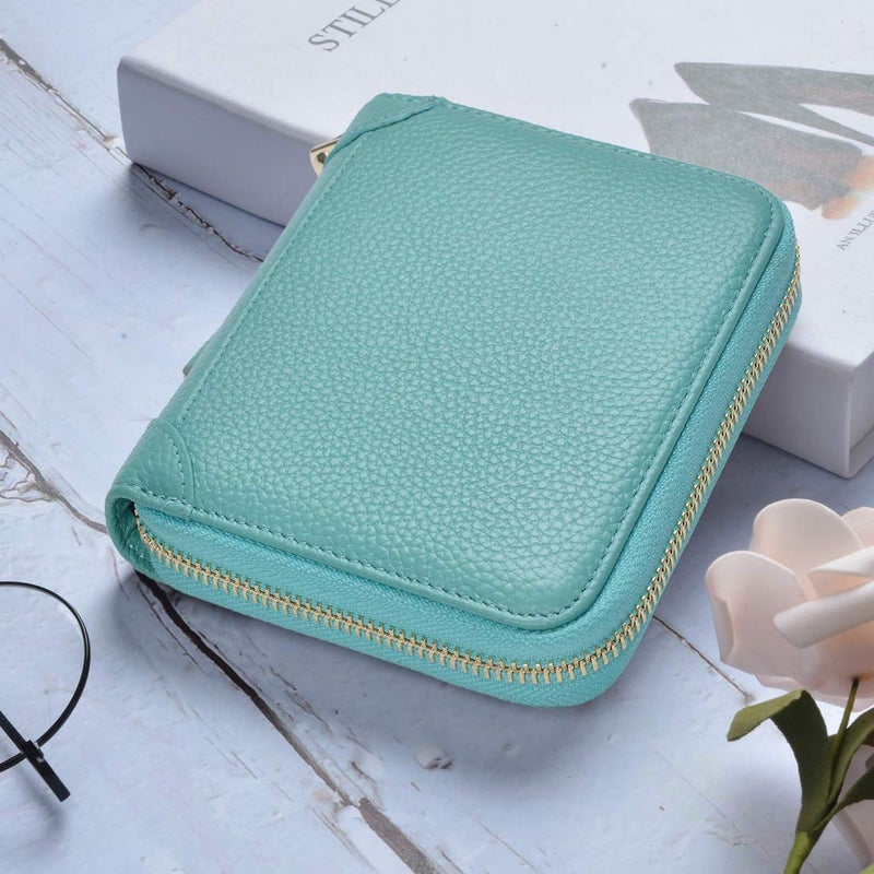 Easyoulife Womens Credit Card Holder Wallet Zip Leather Card Case RFID Blocking (Teal) - Image 2