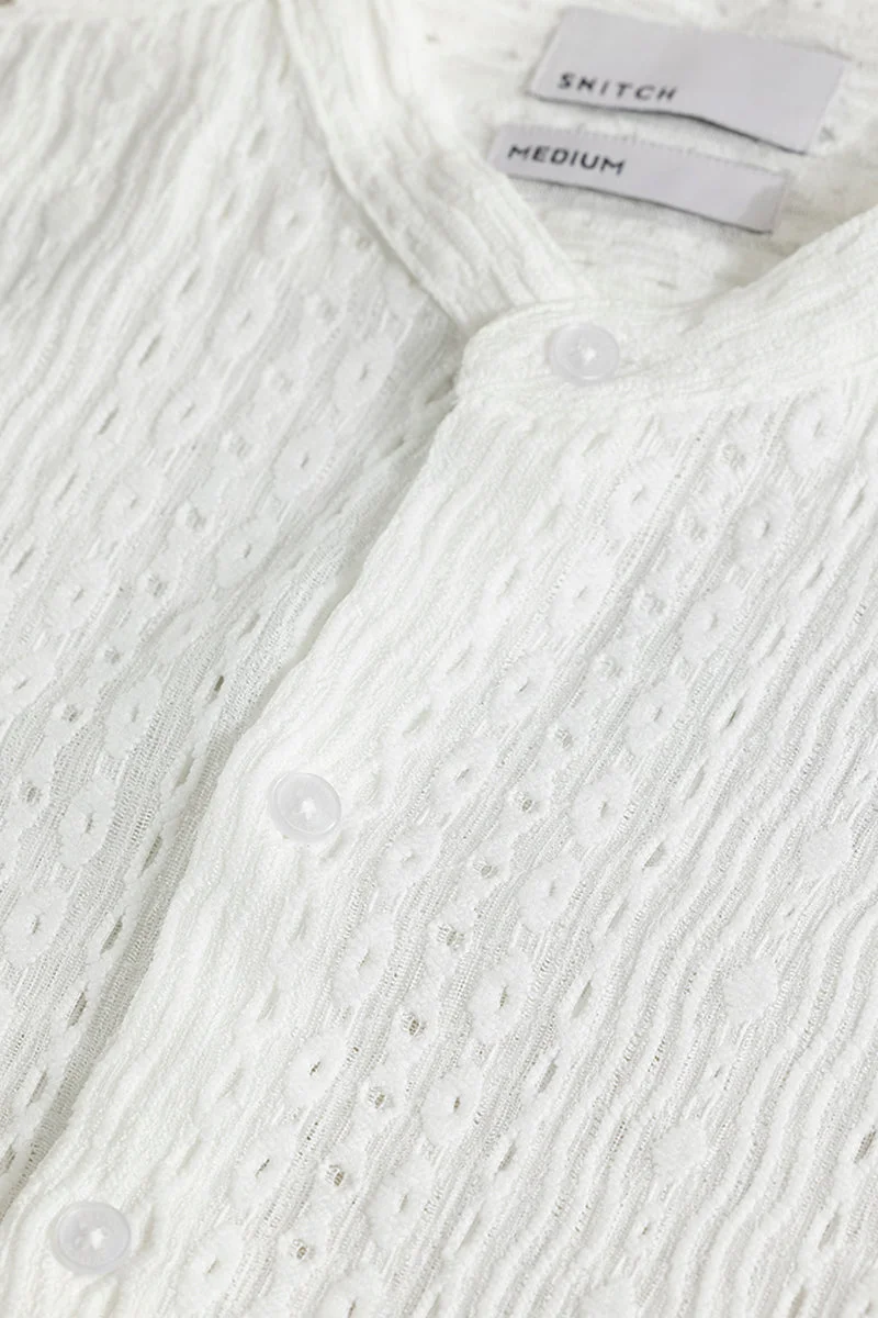 SNITCH Off White Textured Long Sleeve Slim Fit Casual Shirt