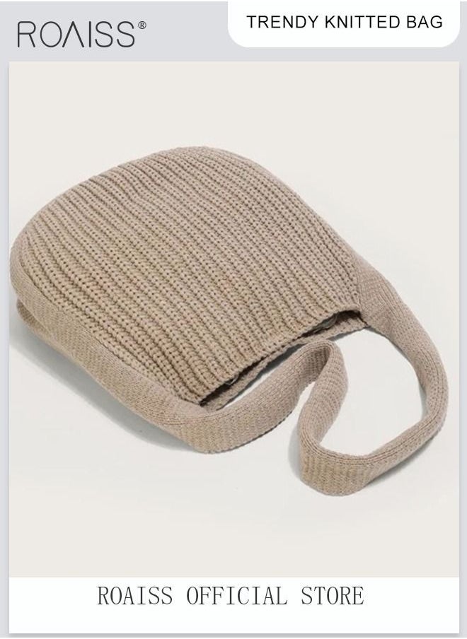 roaiss - Women Knitting Bag Large Capacity Tote Bag Messenger Bag Shoulder Bag Solid Color - Image 1