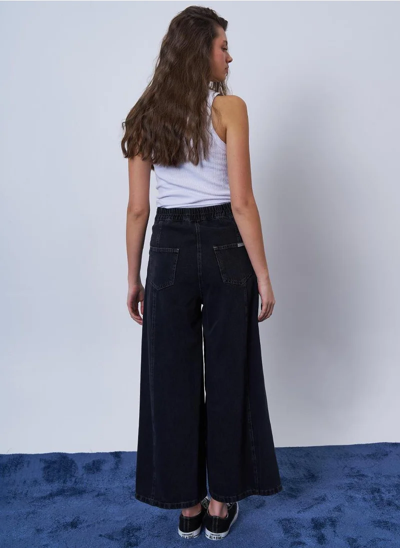 Kayra Stitch Detailed Denim Skirt Light Gray