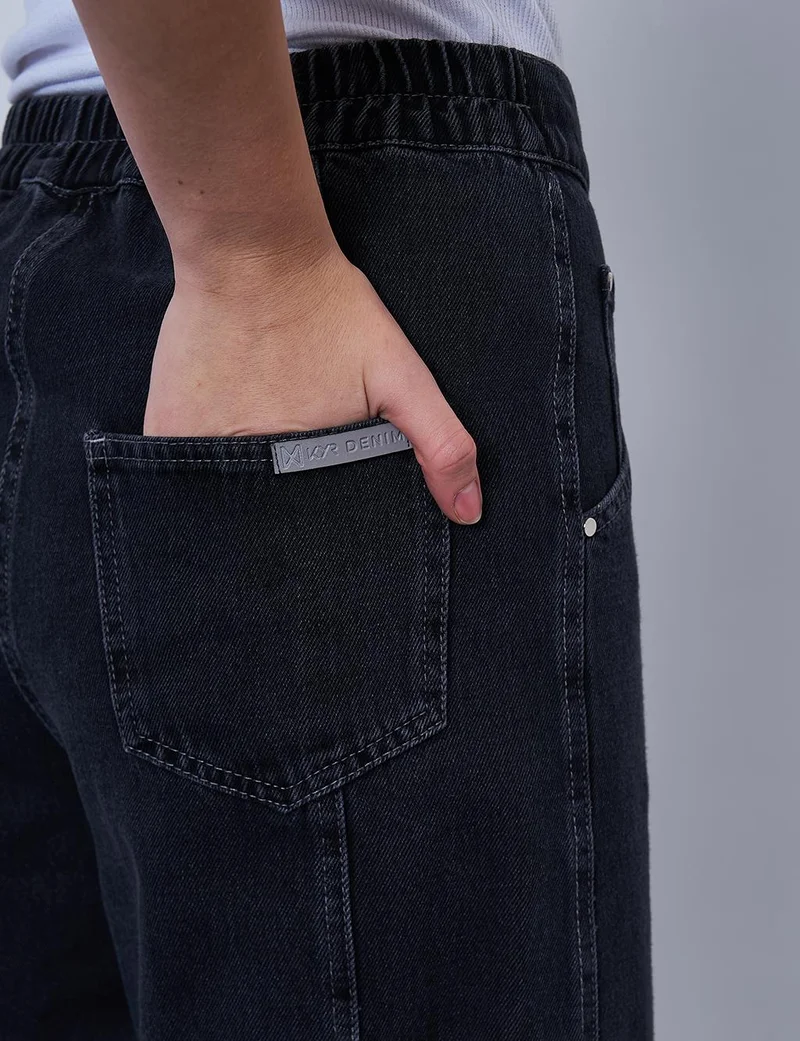 Kayra Stitch Detailed Denim Skirt Light Gray