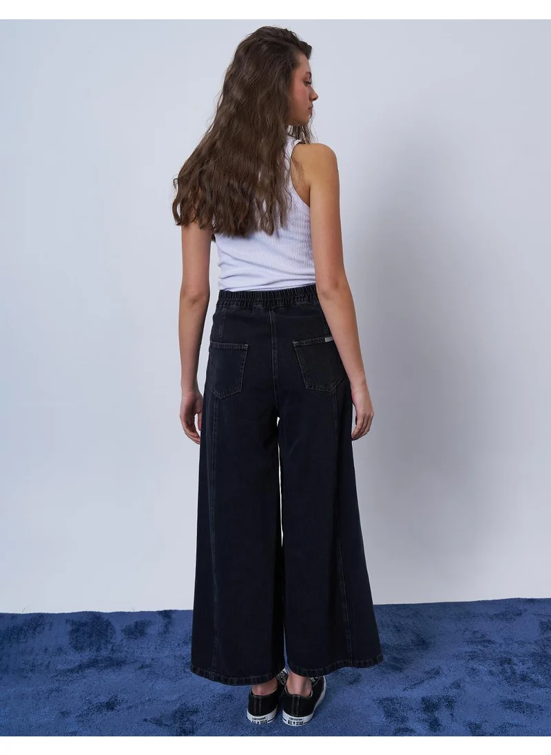 Kayra Stitch Detailed Denim Skirt Light Gray
