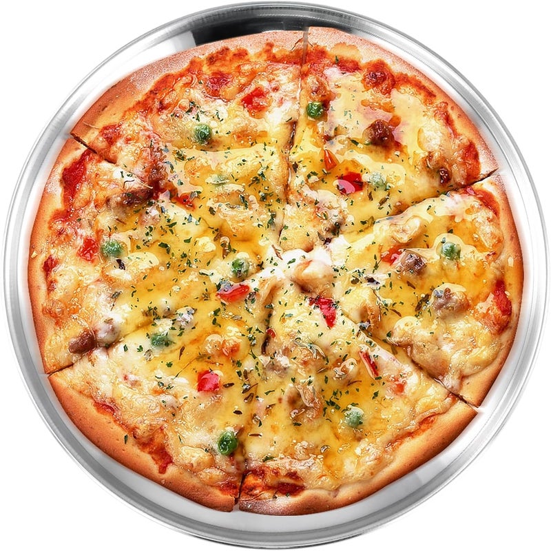 PINGEUI 8 Pack 12 inch Stainless Steel Plates Round Metal Dinner Plates Kitchenware Sliver metal plates Dishes Dinner Serving Tray Plates for BBQ Snack Food Serving Party - Image 4