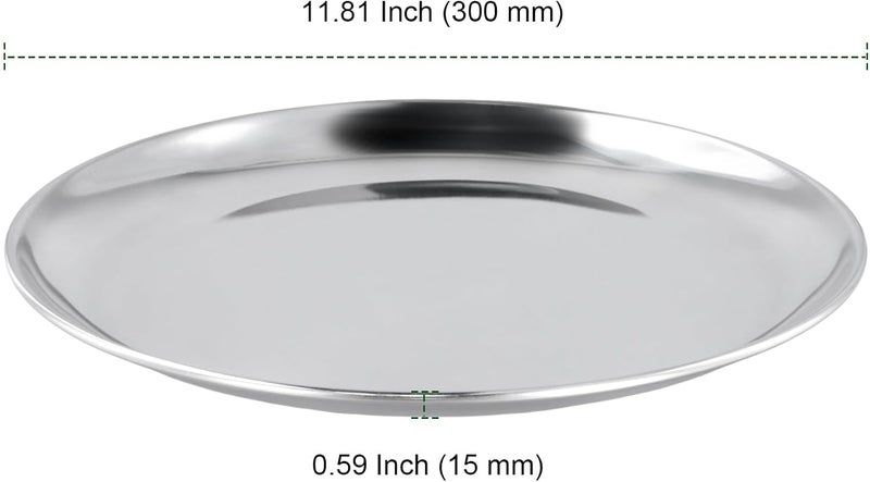 PINGEUI 8 Pack 12 inch Stainless Steel Plates Round Metal Dinner Plates Kitchenware Sliver metal plates Dishes Dinner Serving Tray Plates for BBQ Snack Food Serving Party - Image 2