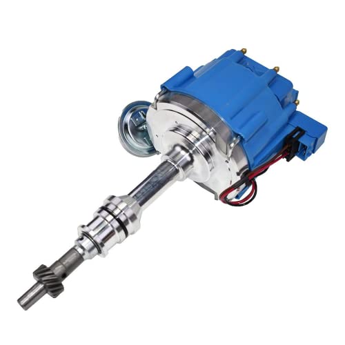 A-Team Performance - Complete HEI Distributor 65K Coil 7500 RPM - Compatible with Small Block Ford SBF 5.8 L 351W Windsor 8 Cylinder One Wire Installation Blue Cap - Image 1