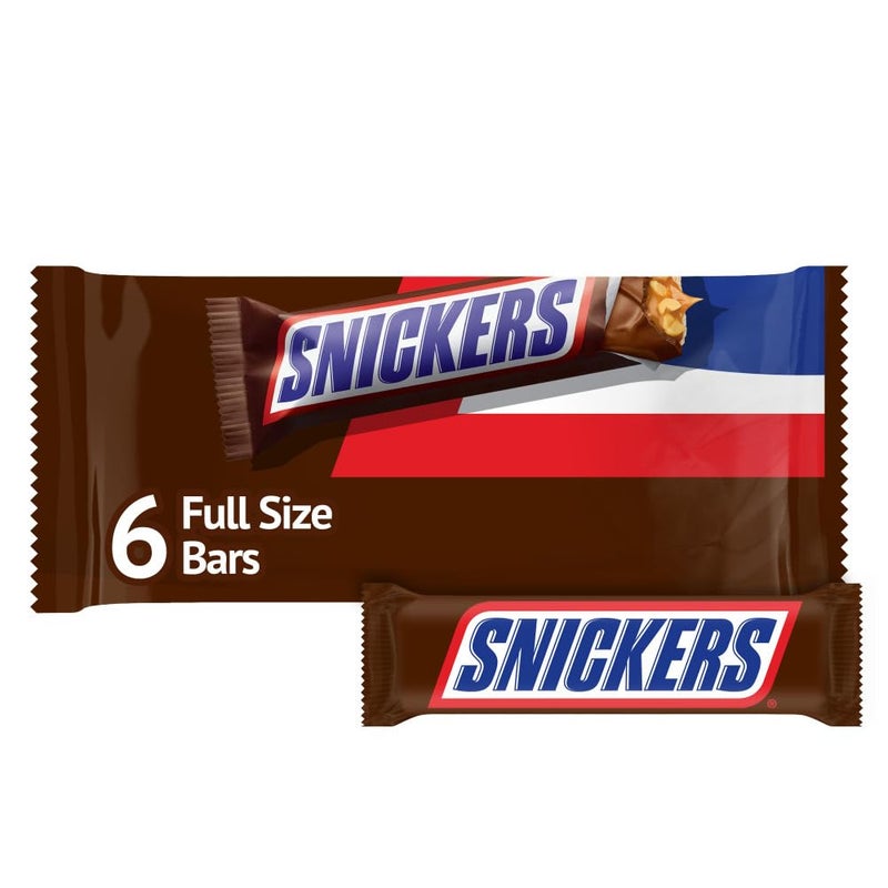 SNICKERS NFL Football Full Size Chocolate Candy Bars, Caramel Chocolate for Parties, Tailgating, or Game Day Snacks, 11.16 oz Bag (Pack of 6) - Image 1