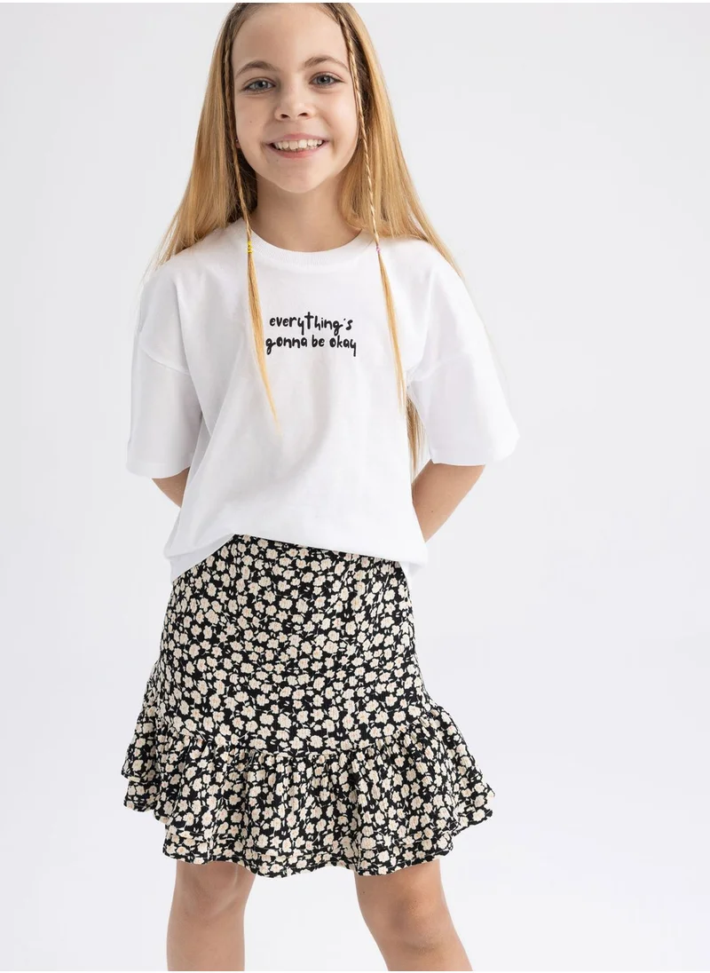 DeFacto Kids Micro Floral Print T-Shirt & Skirt